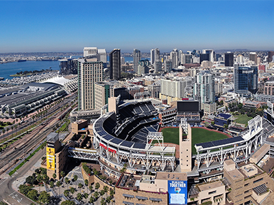 San Diego, California, United States: 11/04/2020 - Downtown, the convention center and the marina in the background